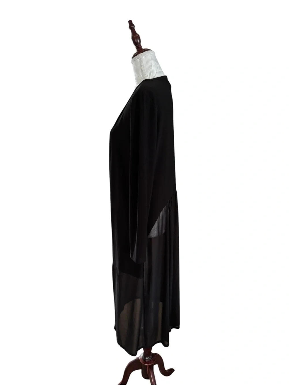 Joseph Ribkoff Black Long Open-Front Sheer-Hem Cardigan